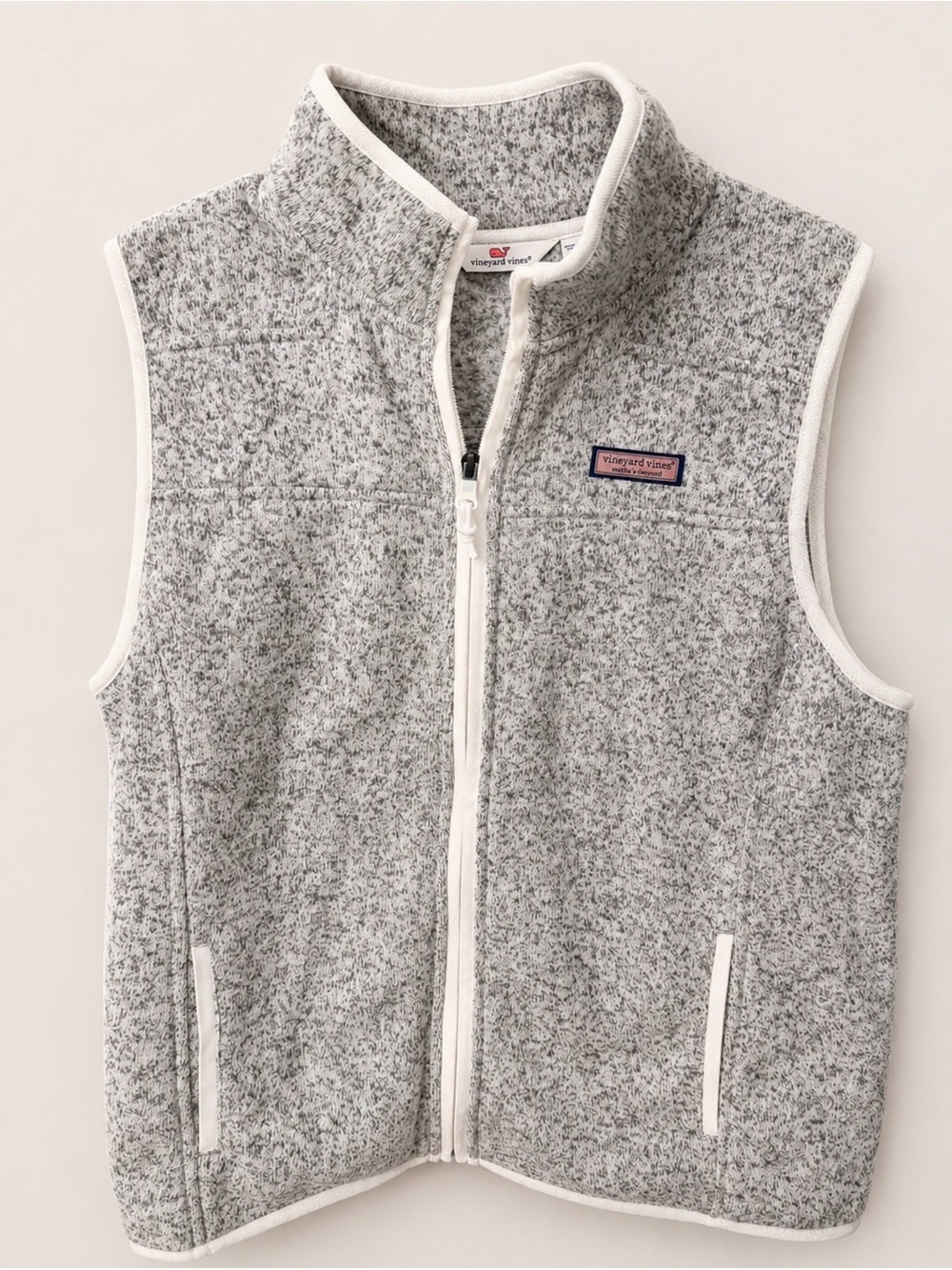 Vineyard Vines Heathered Gray Fleece Vest with White Trim